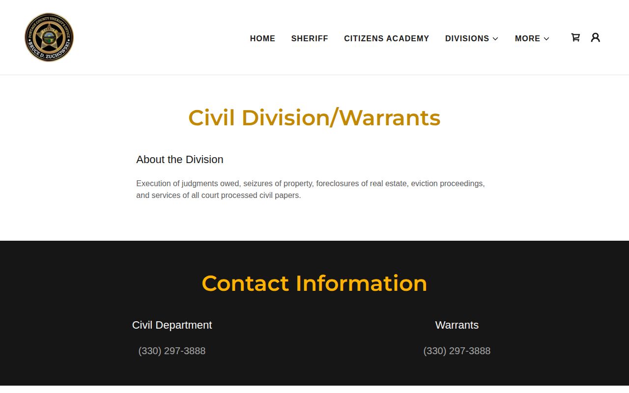 Portage County Sheriff warrants contact record page